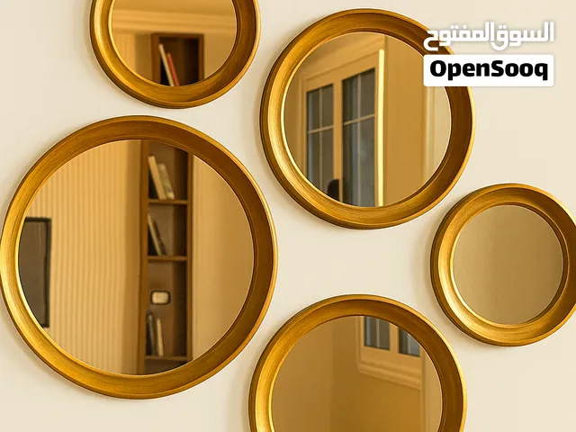 مرايا حائط دائرية بإطار إم دي إف وزجاج 3 مم مقاسات 29 و 38 و47 - اللون ذهبي معتق