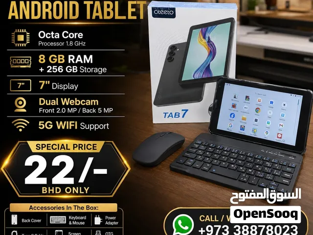 New 7 Smart Android Tablet 8GB RAM + 256GB Storage FREE Cover, Keyboard & Mouse
