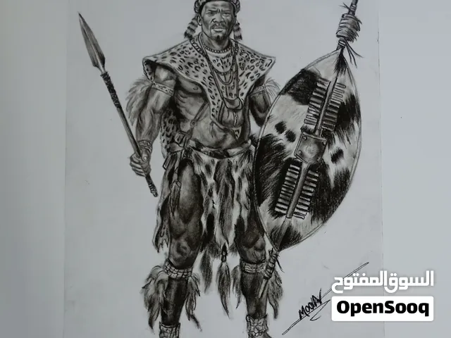 لوحة فنية أصلية رسم فحم  - شخصية أفريقية A4لوحة فنية أصلية رسم يدوي فحم ورصاص شخصية تراثية A4
