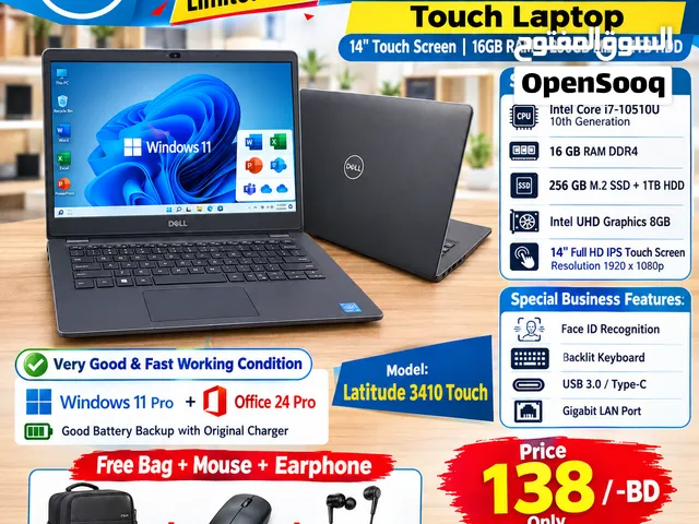 DELL 10th Generation Touch Core I7 Laptop 14 FHD Touch Screen 16GB RAM 256GB SSD + 1TB HD