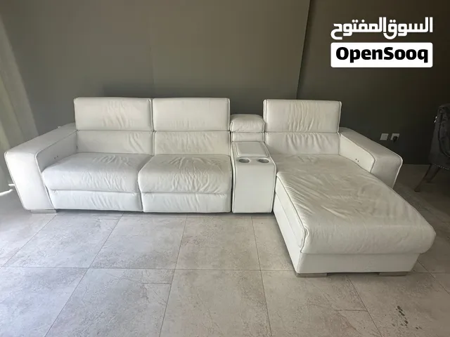 White Leather Reclining Sectional Sofa