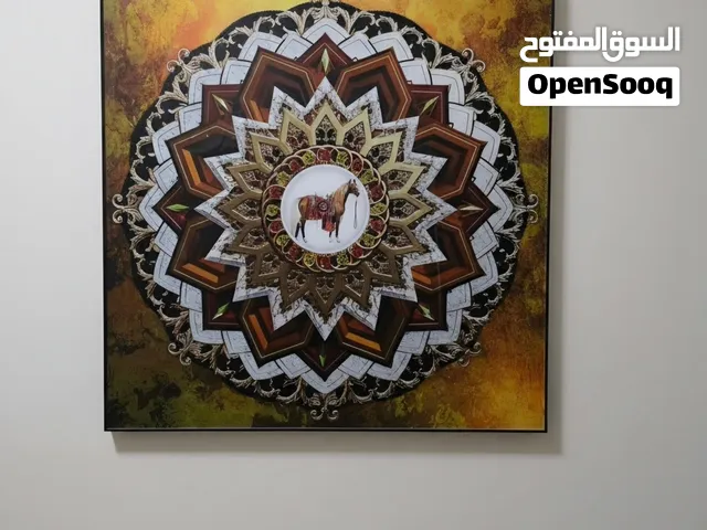 لوحة جدارية فخمة مزخرفة ماندالا  مع خيل عربي (مقاس 90×90 سم)