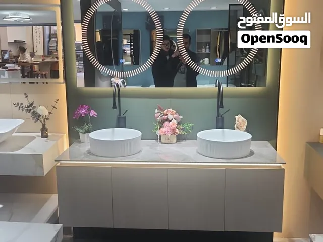 مغاسل عرض 1.45 متر مع المكسرات والمرايا LED بسعر 250 ريال