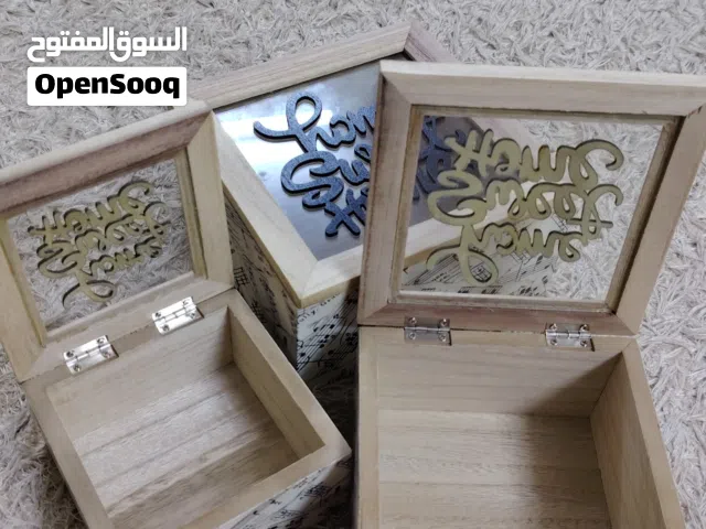 طقم صناديق خشب مع زجاج انيق