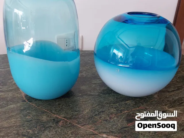 مزهرية (فاز) زجاج لونين ازرق وأبيض