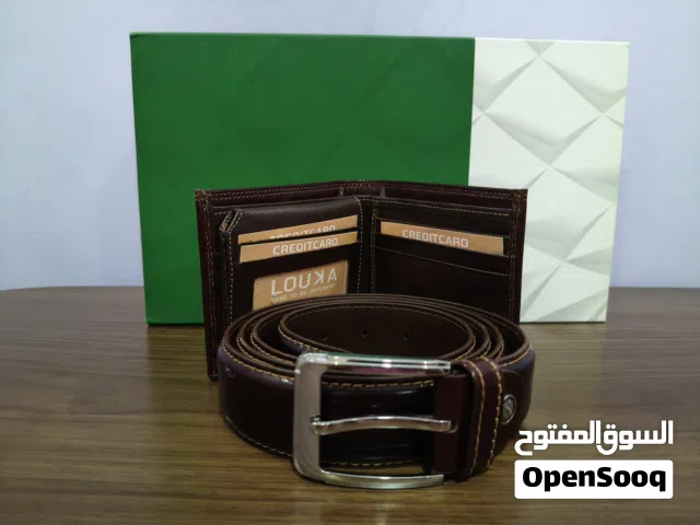 طقم جلد رجالي جديد – حزام + محفظة جلد  بالعلبة
