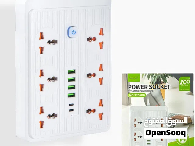 وصلة كهرباء 6 مداخل كهرباء مع مداخل USB-typeC