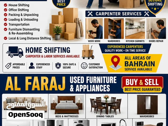 Home Shifting & Carpenter Services – Bahrain  Professional Home Shifting, Carpenter & Used Furniture