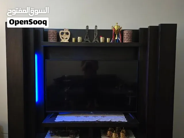 مكتبة تلفزيون فخمة خشب ماليزي مع إضاءة وأدراج