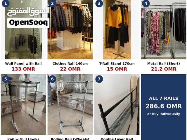 Shop Clothes Rails & Display Stands - 7 Pieces - Good Condition  رفوف وستاندات عرض ملابس