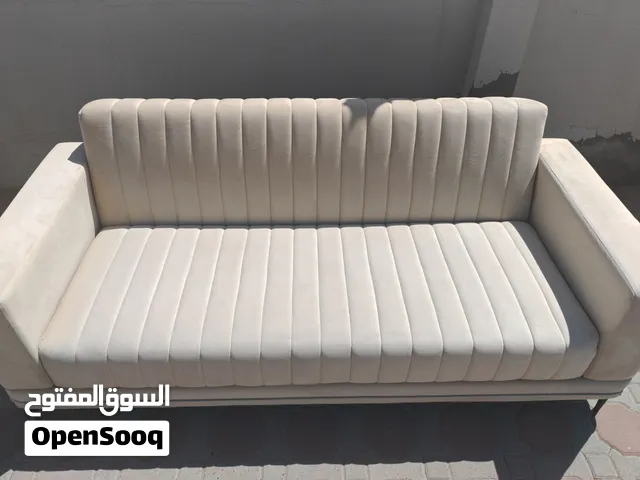 Light Beige Velvet 3-Seater Sofa with Channel Tufting