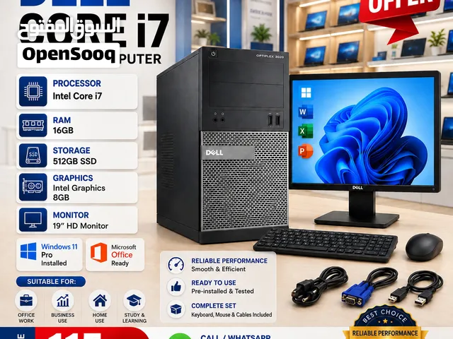 Dell Core i7 Computer Set 16GB RAM 512GB SSD Win 10 Pro Office Ready Call WhatsApp