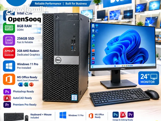 Dell Core i7 7th Gen Computer Set 8GB RAM 256GB SSD 2GB AMD Radeon Graphics dedicated 24 Monitor