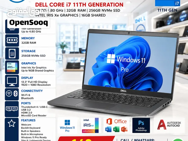 DELL CORE i7 11TH GENERATION UP TO 4.80 GHz  32GB RAM  256GB NVMe Intel iris Graphic 16GB