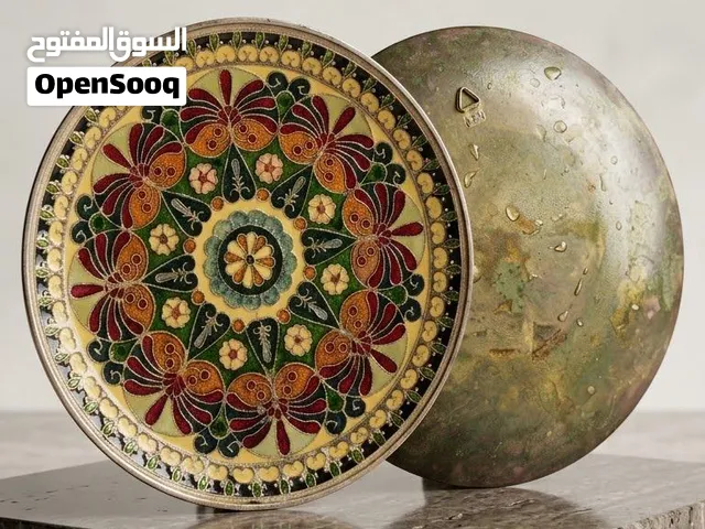 صحن نحاس صب أصفر بزخارف يدوية ( ميناكاري هندي )