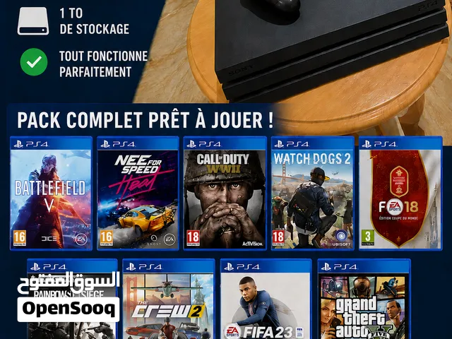 PS4 Pro 1To + 2 Manettes + 9 Jeux – État Parfait
