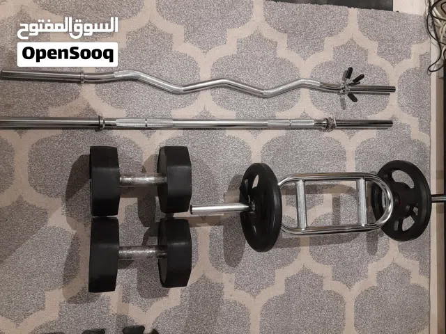 للبيع بار حديد طلطول  1 متر و82 معاه اقراص 20 كيلو عدد 2 و10كلو 2 و2 كيلو ونص عدد 8 معاه  2 دنابل