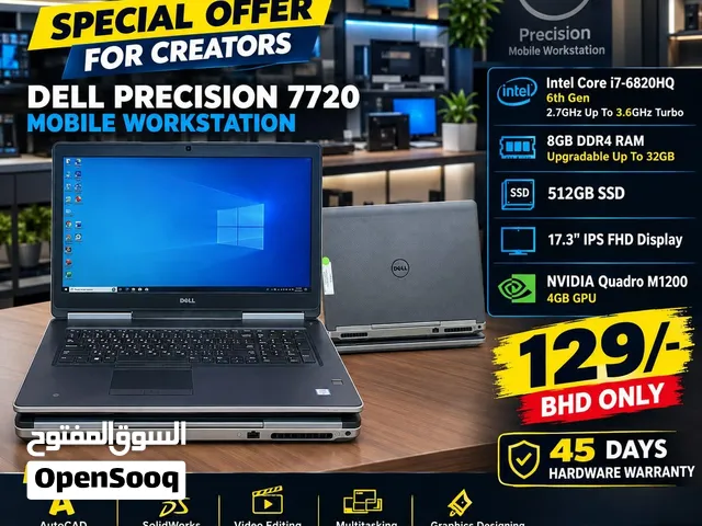 DELL Precision Core i7 Workstation Laptop  Nvidia 4GB Graphics Card 17.3 FHD Big Screen 512GB SSD