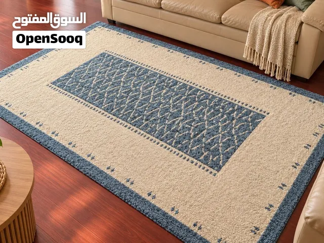 Cream & Blue Geometric Area Rug – 150 × 230 cm