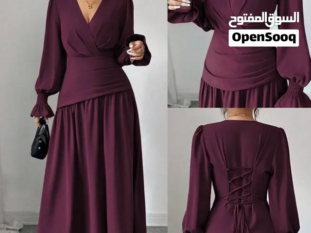 New Elenzga Women's Burgundy Maxi Crisscross Back Puff Sleeve Dress - Size M