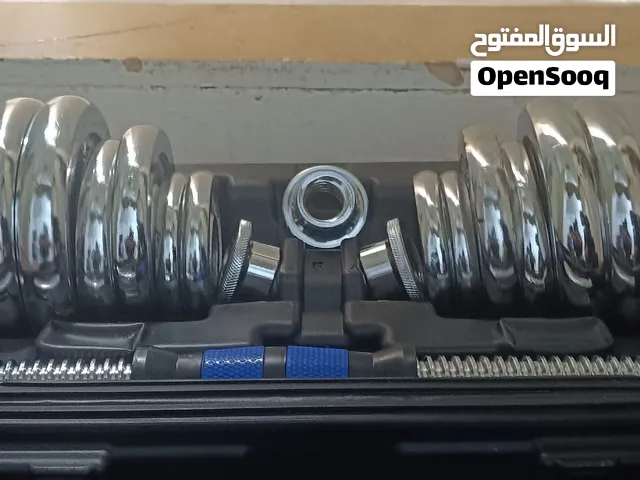 ادوات رياضية 2دمبل 20kg لون ازرق تقدر تخليه بار طويل كامل ولا ناقصة شي حاله شبه جديد