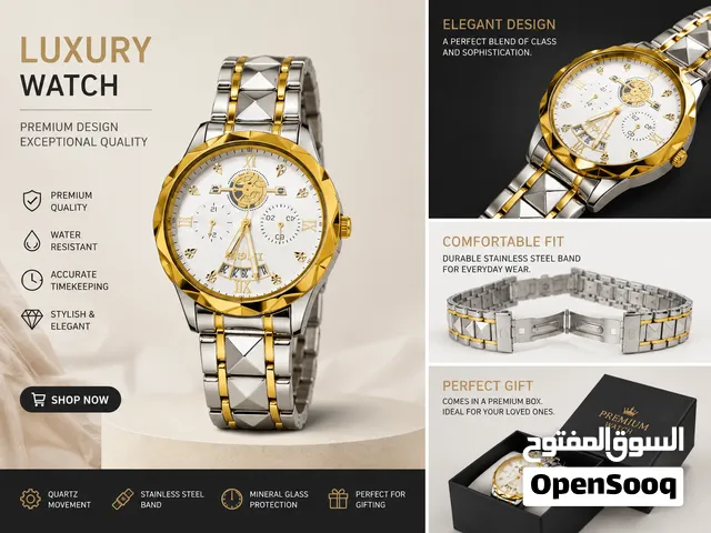Title: Luxury Men’s Watch – Stainless Steel Description: Luxury men’s watch for sale. Elegant gold a