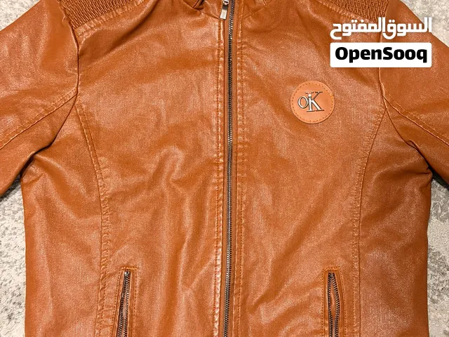OK Tan color Leather Jacket (Small-Medium)  - جاكيت جلد طبيعي لون تان