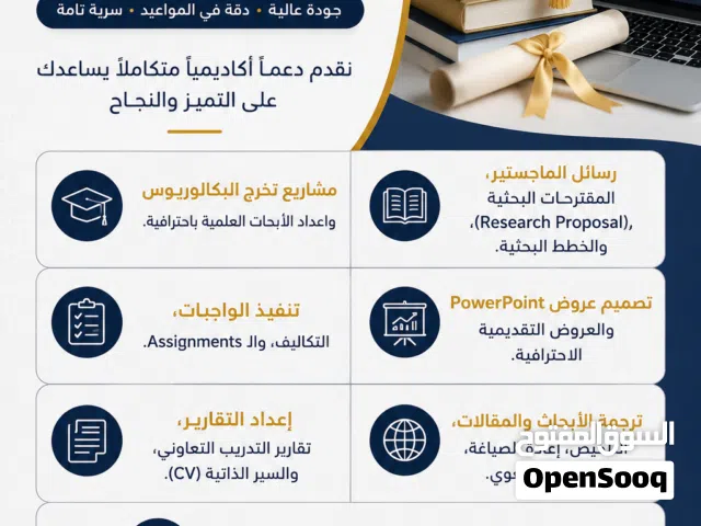 خدمات أكاديمية وبحثية متكاملة لجميع الجامعات مشاريع تخرج • بحوث علمية • رسائل ماجستير • مقترحات بحثي