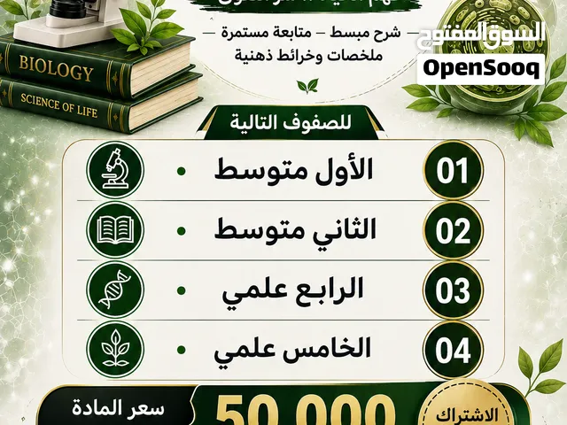 دروس أحياء للصفوف المتوسطة والعلمية