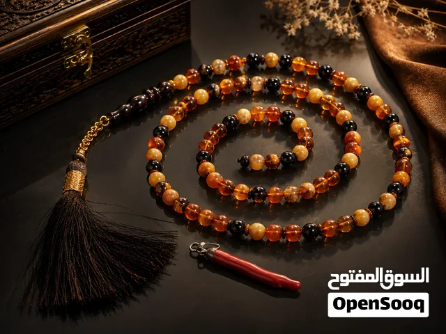 سبحة كهرب ماكنتوش 101 حبة حر طبيعي 100% لون عسلي + مرجان طبيعي هدية