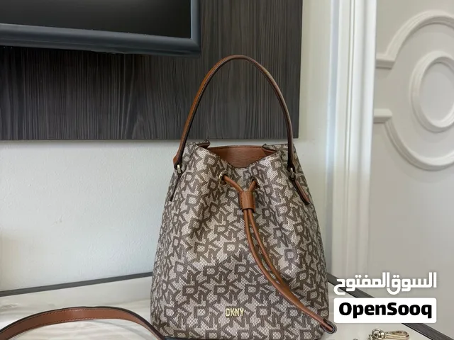 DKNY Bucket CrossBody Bag - 16 BD - Brown & Beige with DKNY monogram