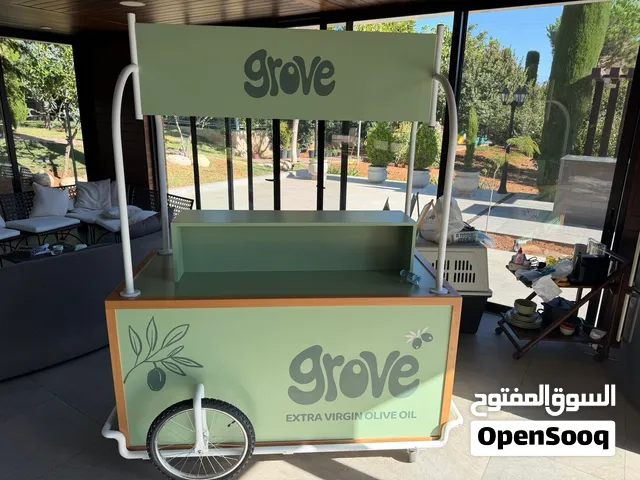 Cart and shelves for brand product display  عربه و خزانه لعرض المنتجات للشركات