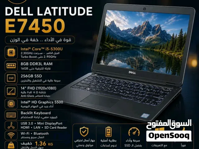 Dell Latitude E7450  Core i5  RAM 8GB  SSD 256GB  استيراد الخارج