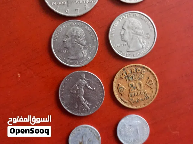 مجموعة عملات معدنية قديمة ونادرة(مغربية وأجنبية)للمقتنين بالنسبة للفرن المغربي واحد إصدار1974.1987