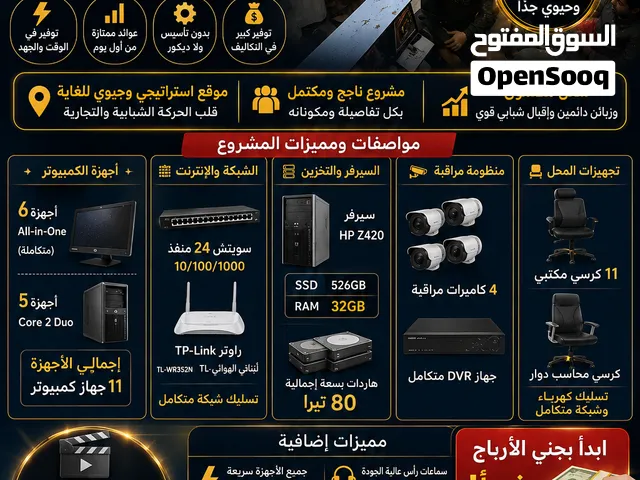 فرصة استثمارية جاهزة مقهى إنترنت متكامل للبيع في صنعاء