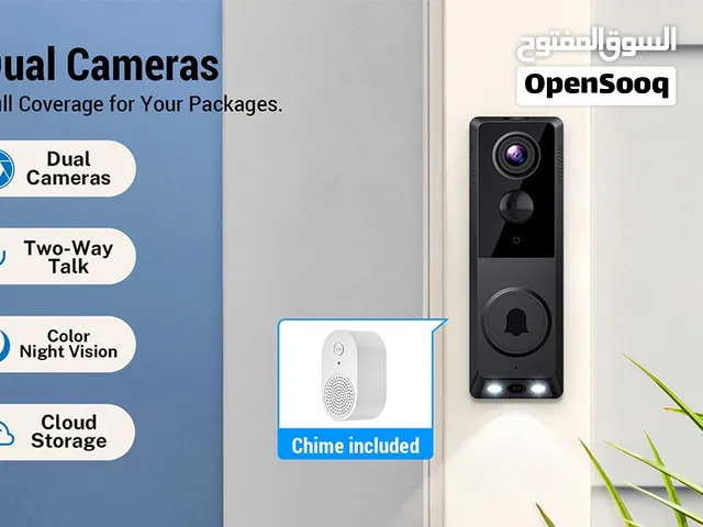 جرس باب ذكي لاسلكي مزود بكاميرا فيديو (Smart Video Doorbell). يتضمن الطقم الكاميرا الخارجية، ومستقبل