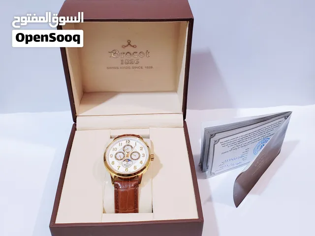 ساعة رجالي عقارب ماركة بروكوت 1826 سويسري ستانلس ستيل مطلي وحزام جلد الأصلي فاخر وبسعر عرررطة