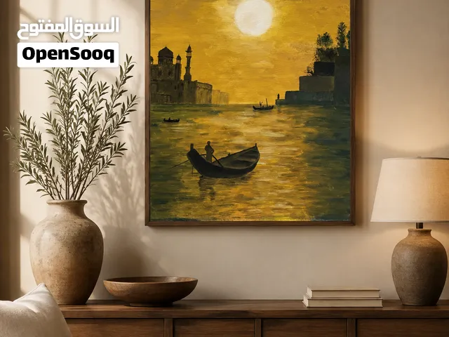 لوحة ( على شرفة الغروب ) رسم زيتي على الكانفس 30*39