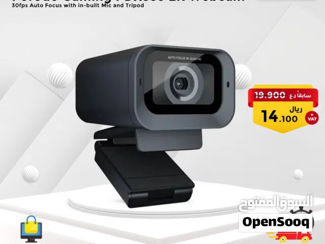 Porodo Gaming 2K 30fps Auto Focus Web Cam with in-built Mic and Tripod - Black