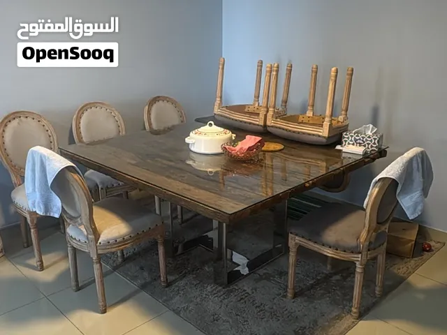 Modern Wood & Glass 8-Seater Dining Set with French Country Chairs- Dining Table