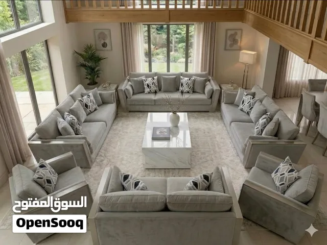 طقم كنب ملكي مودرن فاخر 14 مقعد بحالة ممتازة (+ طاولة وسط رخام هدية) - مدينة محمد بن زايد