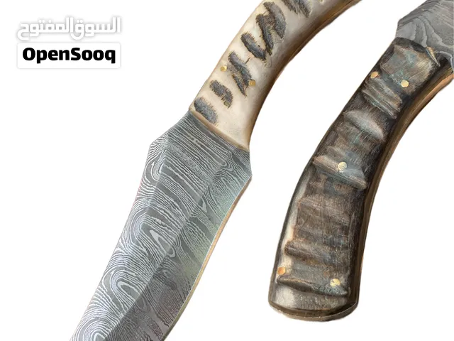 Ram Horn handle Handmade Damascus Steel Knife Natural Leather Sheath - Fixed Blade Knife for Hunting