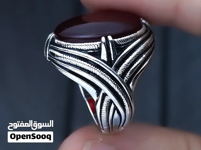 خواتم فضه عيار 925 وعقيق يمني طبيعي وكبدي