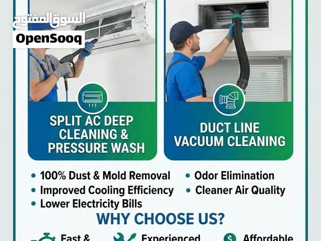 Ac cleaning split duct and duct line vacuuming
