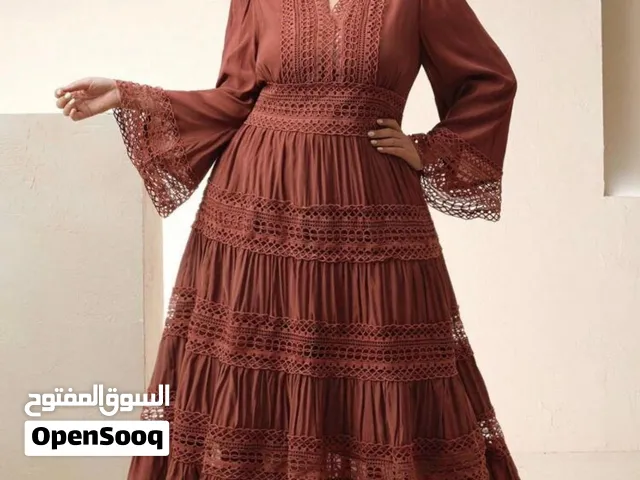 New Anewsta Elegant Burgundy Color Heavy Lace Patchwork Bell Sleeve Dress / Size: L