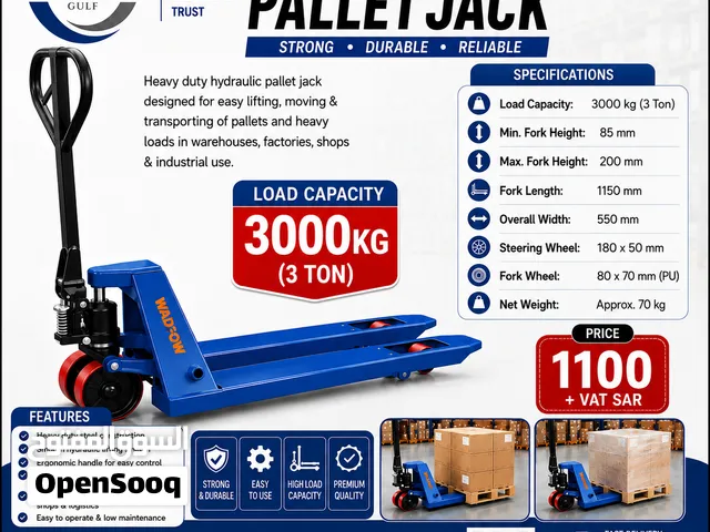 WADFOW Hydraulic Pallet Jack – 3 Ton (3000KG)