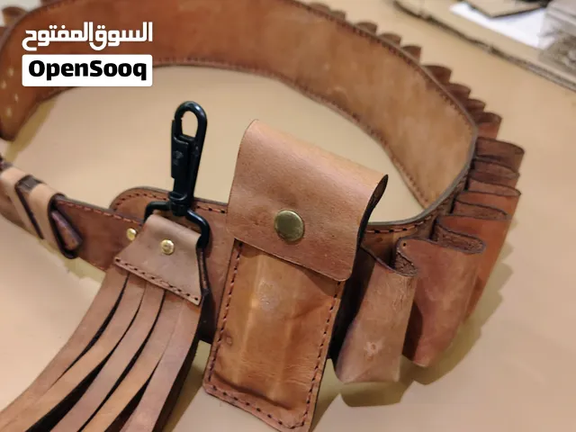 حزام للصيادين جلد طبيعي 100% مع حمالة سكين و قشاط للبندقية