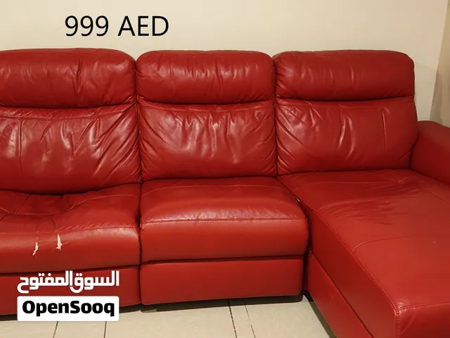 United Furniture Red Sofa with Recliner and Chaise