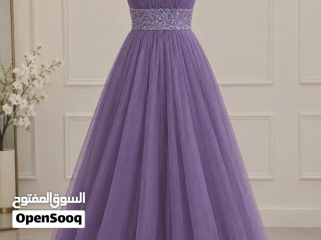فستان سهرة تول لافندر فاخر بحزام كريستال،(S/M)