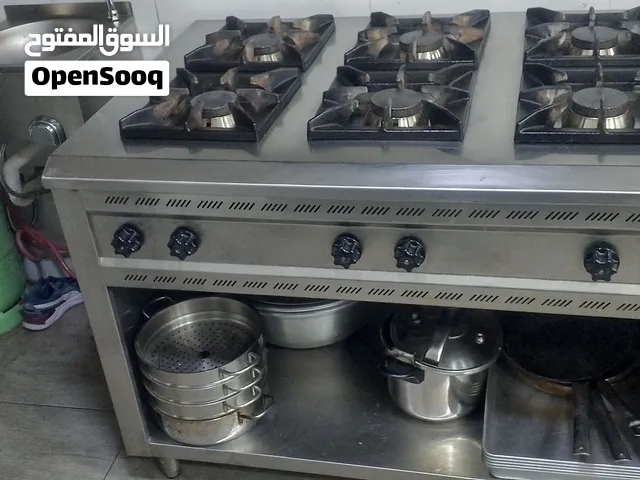 اجهزه مطبخ للمطاعم غاز ستنلس 6 عيون قوي جداا +طاولات ستينلس طبي +مجلى حوض